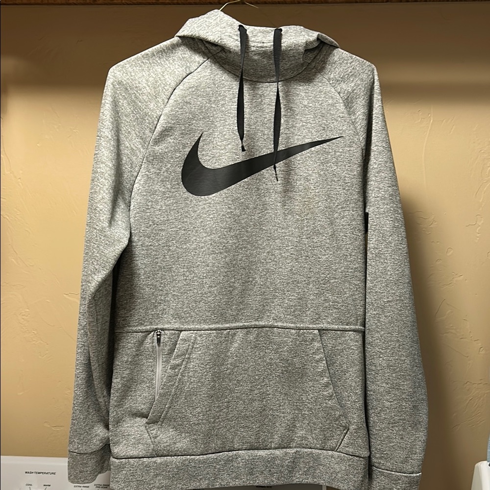 Nike Gray Sweatshirt Hoodie with Swoosh. Mens Small, zipper pocket. Like new